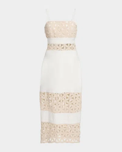 Ramy Brook Abby Embellished Linen-blend Cutout Midi Dress In White Floral