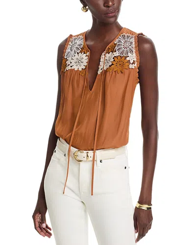 Ramy Brook Adaline Embroidered Sleeveless Top In Brown