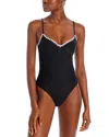 Ramy Brook Addisyn Crochet Trim One Piece Swimsuit In Black