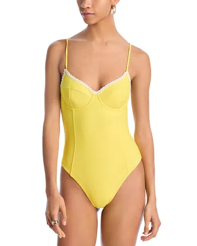 Ramy Brook Addisyn Crochet Trim One Piece Swimsuit In Lemon Drop