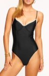 Ramy Brook Addisyn Crochet Trim One Piece Swimsuit In Black
