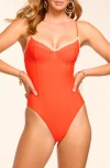 Ramy Brook Addisyn Embroidered Underwire One-piece Swimsuit In Red