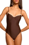 Ramy Brook Addisyn Embroidered Underwire One-piece Swimsuit In Brown In Beach Brown W/cream Crochet