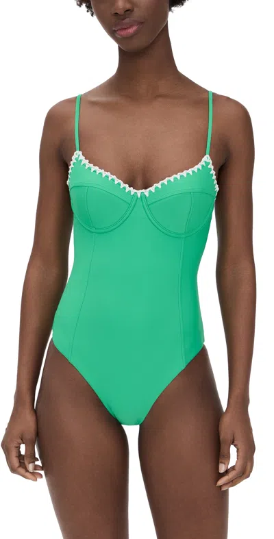 Ramy Brook Addisyn One Piece Palm Green/white Crochet