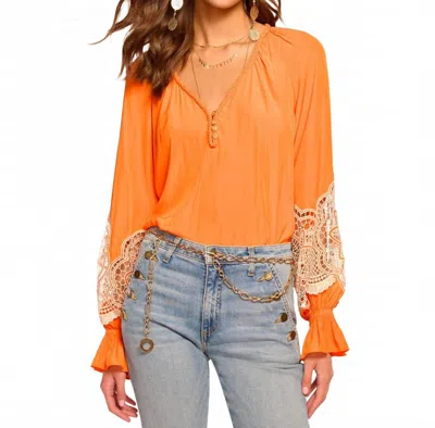 Ramy Brook Adelaide Embellished V-neck Blouse In Mango In Orange