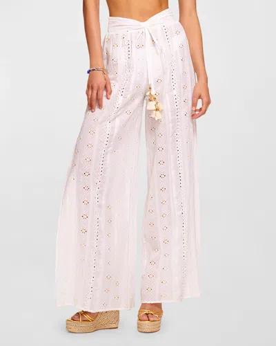 Ramy Brook Adelia Embroidered Drawstring Pants In White