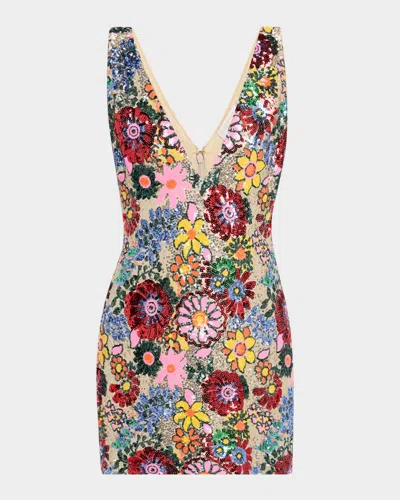 Ramy Brook Aera Deep V-neck Floral Sequin Mini Dress