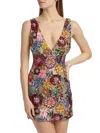 Ramy Brook Aera Floral Sequin Mini Dress In Flame Combo In Multi