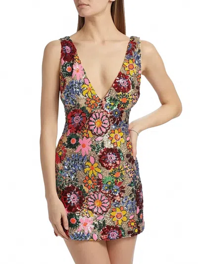 RAMY BROOK AERA FLORAL SEQUIN MINI DRESS IN FLAME COMBO