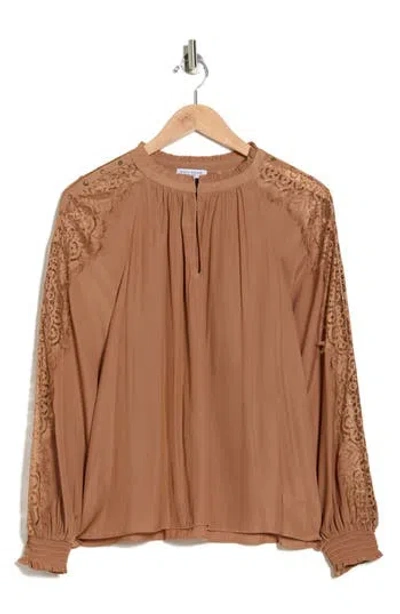Ramy Brook Agatha Lace Trim Top In Brown