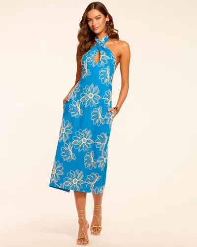 Ramy Brook Aiden Embellished Halter Midi Dress In Blue Fleur