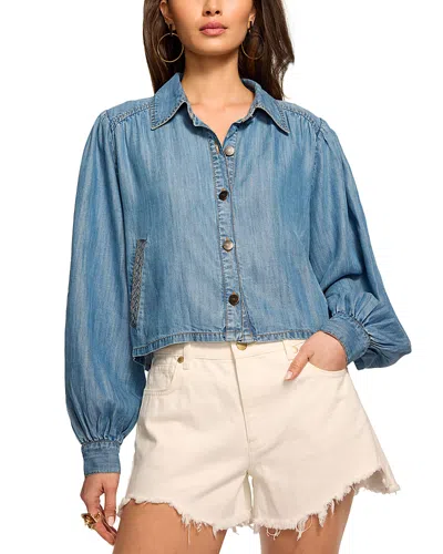 Ramy Brook Aisla Chambray Cropped Jacket In Blue