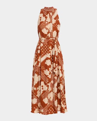 Ramy Brook Alana High-neck Belted Maxi Dress In Multi