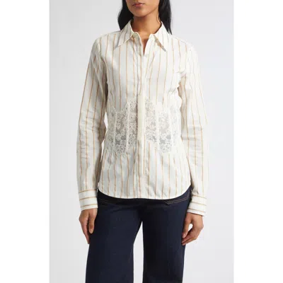 Ramy Brook Alana Lace Inset Striped Shirt In White