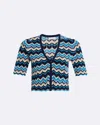 Ramy Brook Alec Chevron Metallic Stripe Cotton Blend Cardigan In Blue