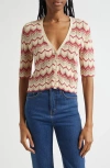 Ramy Brook Alec Chevron Metallic Stripe Cotton Blend Cardigan