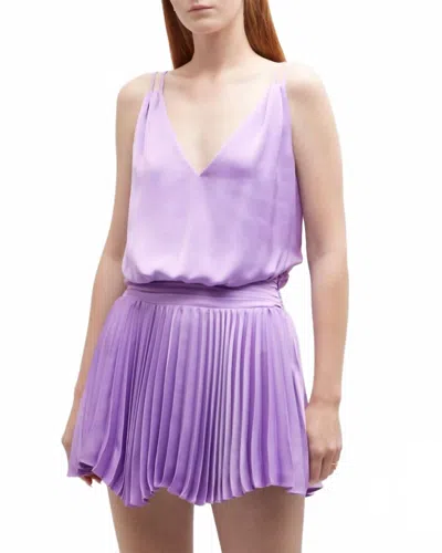 Ramy Brook Aleesia Pleated Satin Mini Dress In Lilac In Blue
