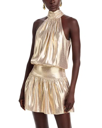 Ramy Brook Alexi Metallic Blouson Halter Mini Dress In Gold