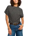Ramy Brook Amadeus Metallic Short Sleeve Sweater In Charcoal Wool