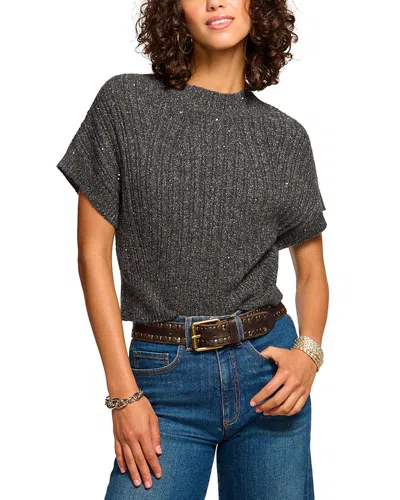 Ramy Brook Amadeus Metallic Short Sleeve Sweater In Charcoal Wool
