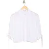 Ramy Brook Amaia Tie Cuff Crop Button-up Top In Ivory