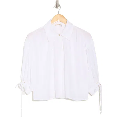 Ramy Brook Amaia Tie Cuff Crop Button-up Top In Ivory