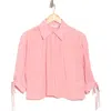 Ramy Brook Amaia Tie Cuff Crop Button-up Top In Pink Tulip