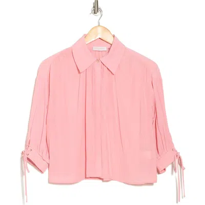 Ramy Brook Amaia Tie Cuff Crop Button-up Top In Pink Tulip