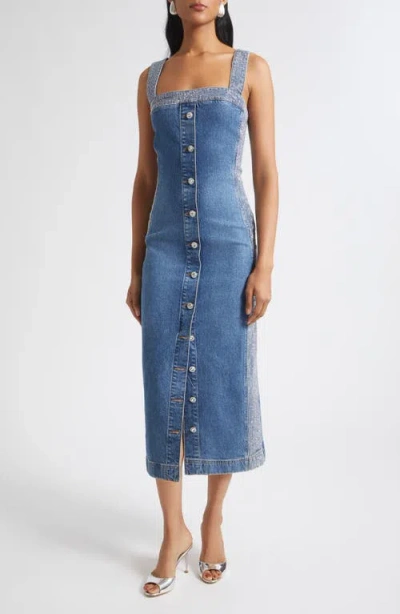 Ramy Brook Amanda Rhinestone-trim Denim Midi Dress In Blue