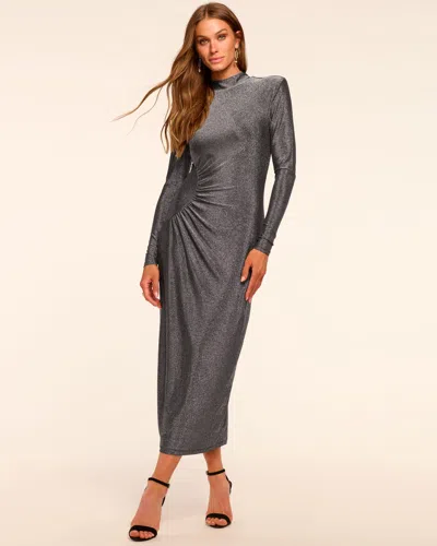 Ramy Brook Amarilys Sparkle Knit Mock Neck Midi Dress In Gray