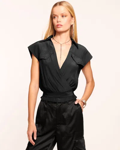 Ramy Brook Amaris Smocked V-neck Top In Black