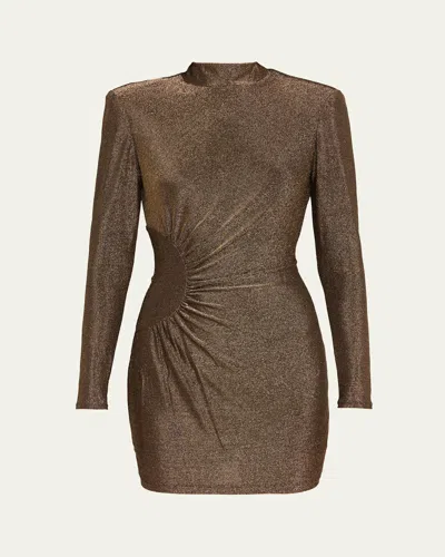Ramy Brook Amarylis Metallic Long-sleeve Mini Dress In Brown