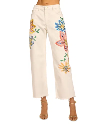 Ramy Brook Amber Embroidered High Rise Ankle Jeans In White Embroidered In Neutral