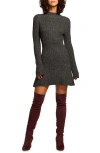 Ramy Brook Ambrosius Sequin Long Sleeve Mini Sweater Dress In Charcoal Wool