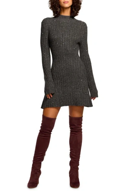 Ramy Brook Ambrosius Sequin Long Sleeve Mini Sweater Dress In Charcoal