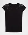 Ramy Brook Amelia Embellished Cap-sleeve Blouse In Black