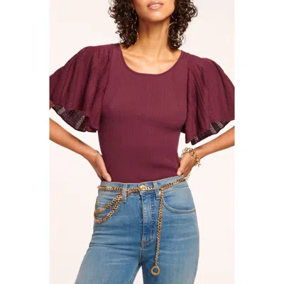 Ramy Brook Amiel Mixed Stitch Cotton Blend Sweater In Burgundy