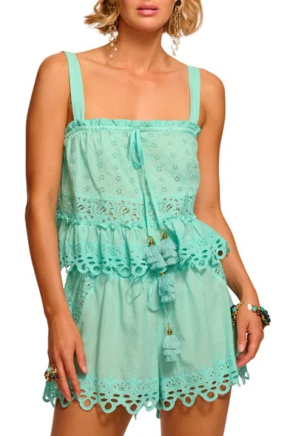 Ramy Brook Amina Tiered Cotton Eyelet Cover-up Shirt In Green