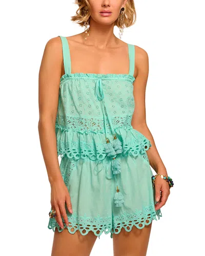 Ramy Brook Amina Tiered Cotton Eyelet Cover-up Shirt In Green