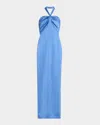 Ramy Brook Amrita Pleated Halter Column Gown