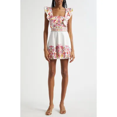 Ramy Brook Ana Placed Embroidery Stretch Cotton Minidress In White