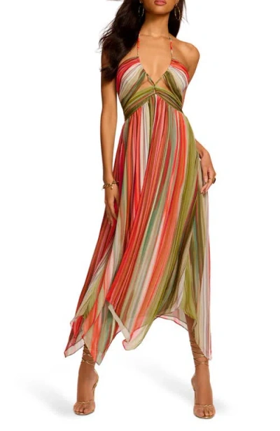 Ramy Brook Anaja Stripe Halter Neck Handkerchief Hem Silk Dress In Mint  Stripe | ModeSens