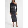 Ramy Brook Anastasia Leopard Spot Velvet Burnout One-shoulder Midi Dress In Black