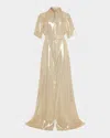 Ramy Brook Andi Metallic Silk Short Sleeve Gown