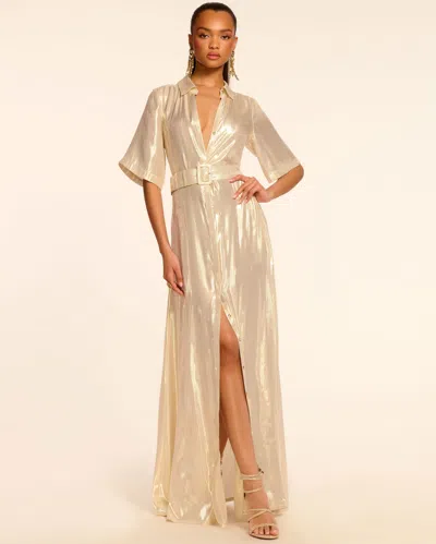 Ramy Brook Andi Metallic Silk Short Sleeve Gown