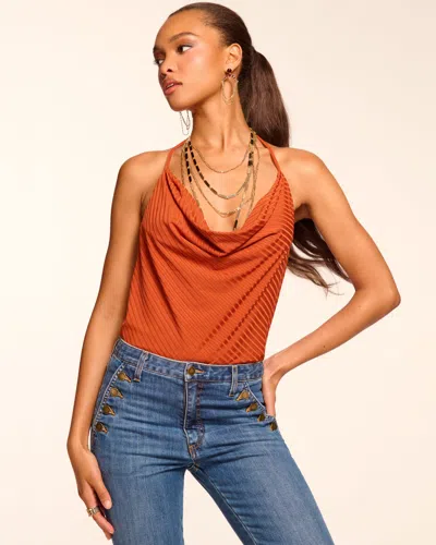 Ramy Brook Andy Ribbed Knit Halter Top In Orange