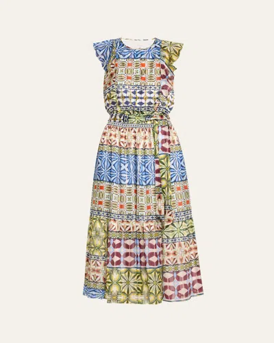 Ramy Brook Angelika Midi Dress In Ribbon Blue Combo