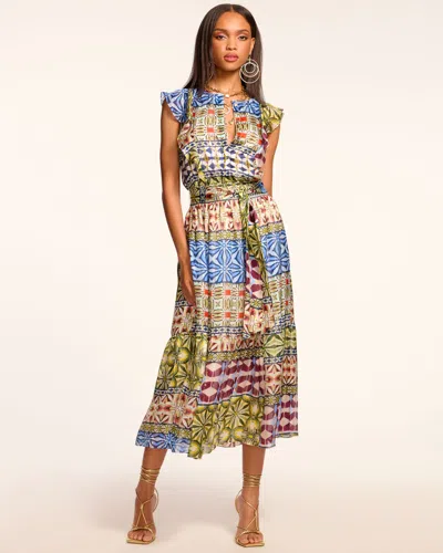 Ramy Brook Angelika Silk Flutter Sleeve Midi Dress In Blue Multi