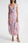 Ramy Brook James Perse Anika Ruffle Chiffon Maxi Dress In Vintage Pink Tulip Combo