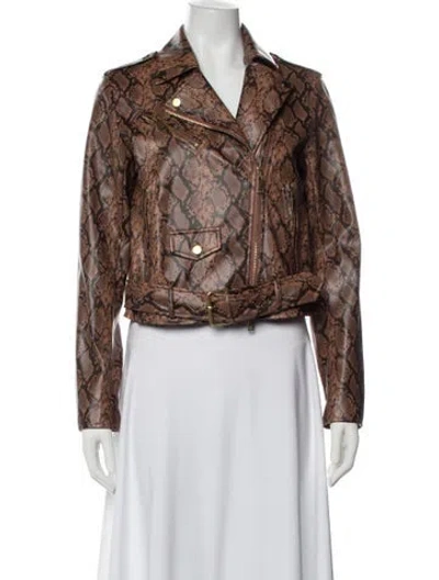 Pre-owned Ramy Brook Animal Print Biker Jacket In Brown
